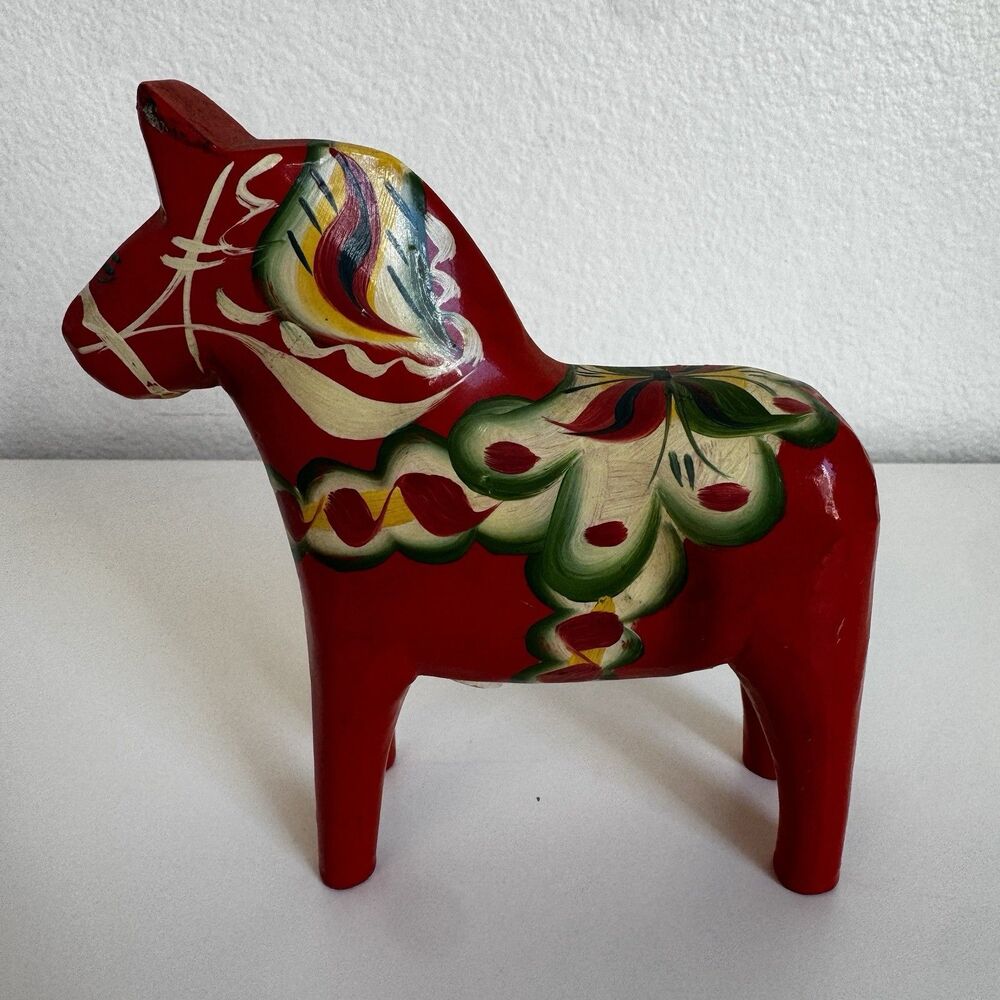 Vintage G.A. Olsson Dala Horse 5.5ā Sweden Hand Painted Wood NusnƤs Mora